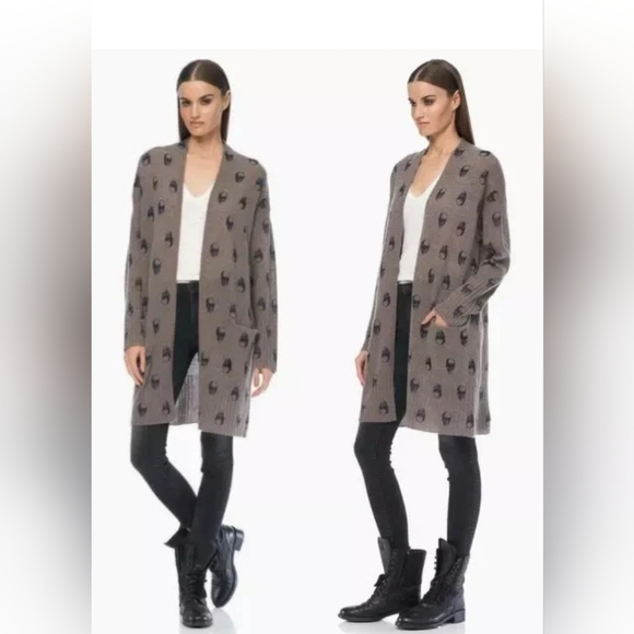Skull Cashmere Gray Harper Cardigan with Black Skulls